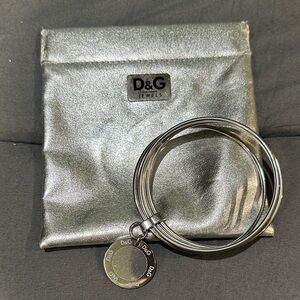 D&G Metallic Silver Bangle with Logo Charm